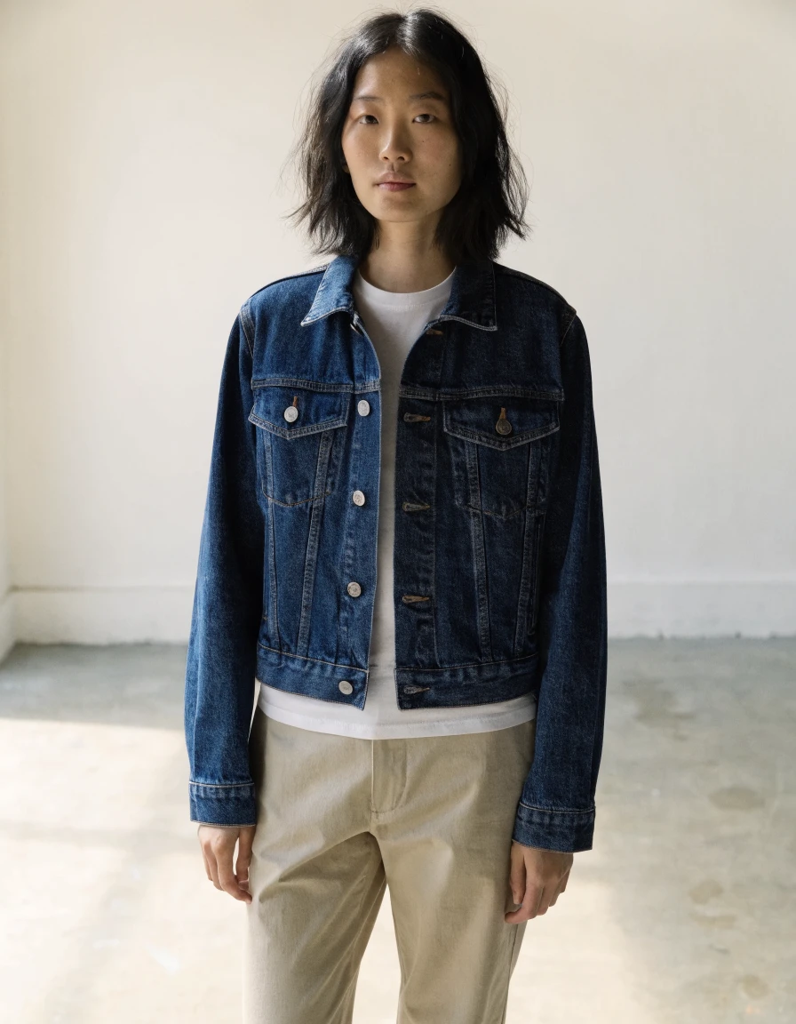 Denim Jacket in indigo, front.