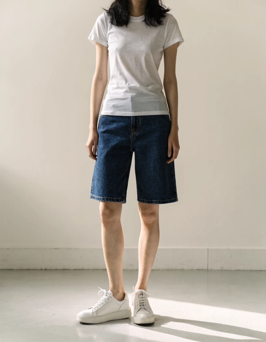 Denim Shorts in indigo, front.