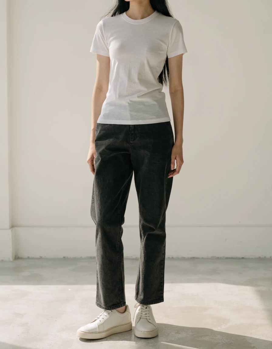 Straight-Leg Pants in charcoal, front.