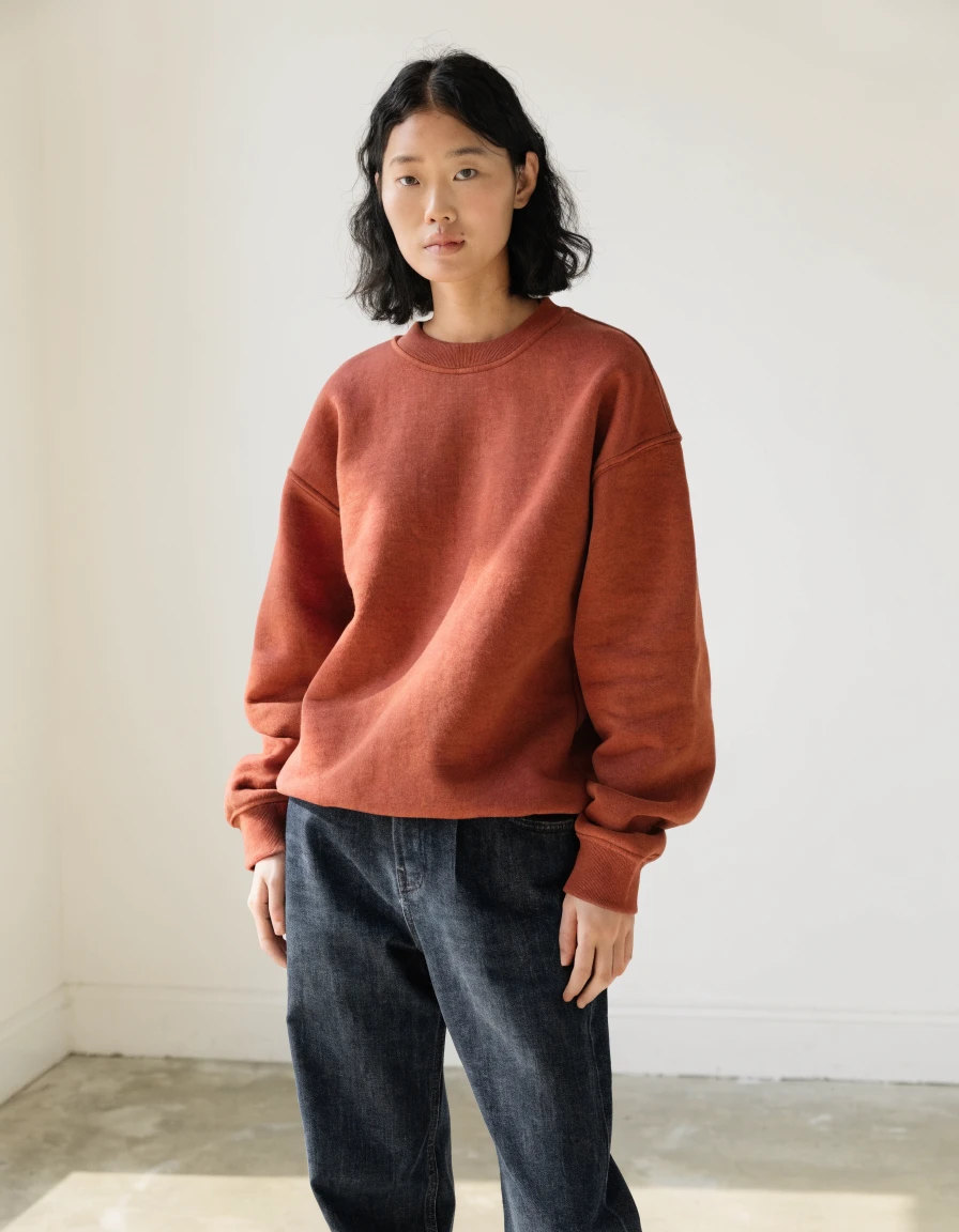 Sweatshirt in rust, front.